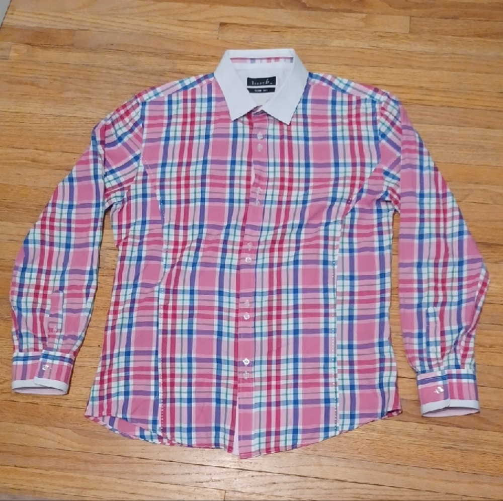 XL Isaac Pink and White Casual Button Down Shirt 6842